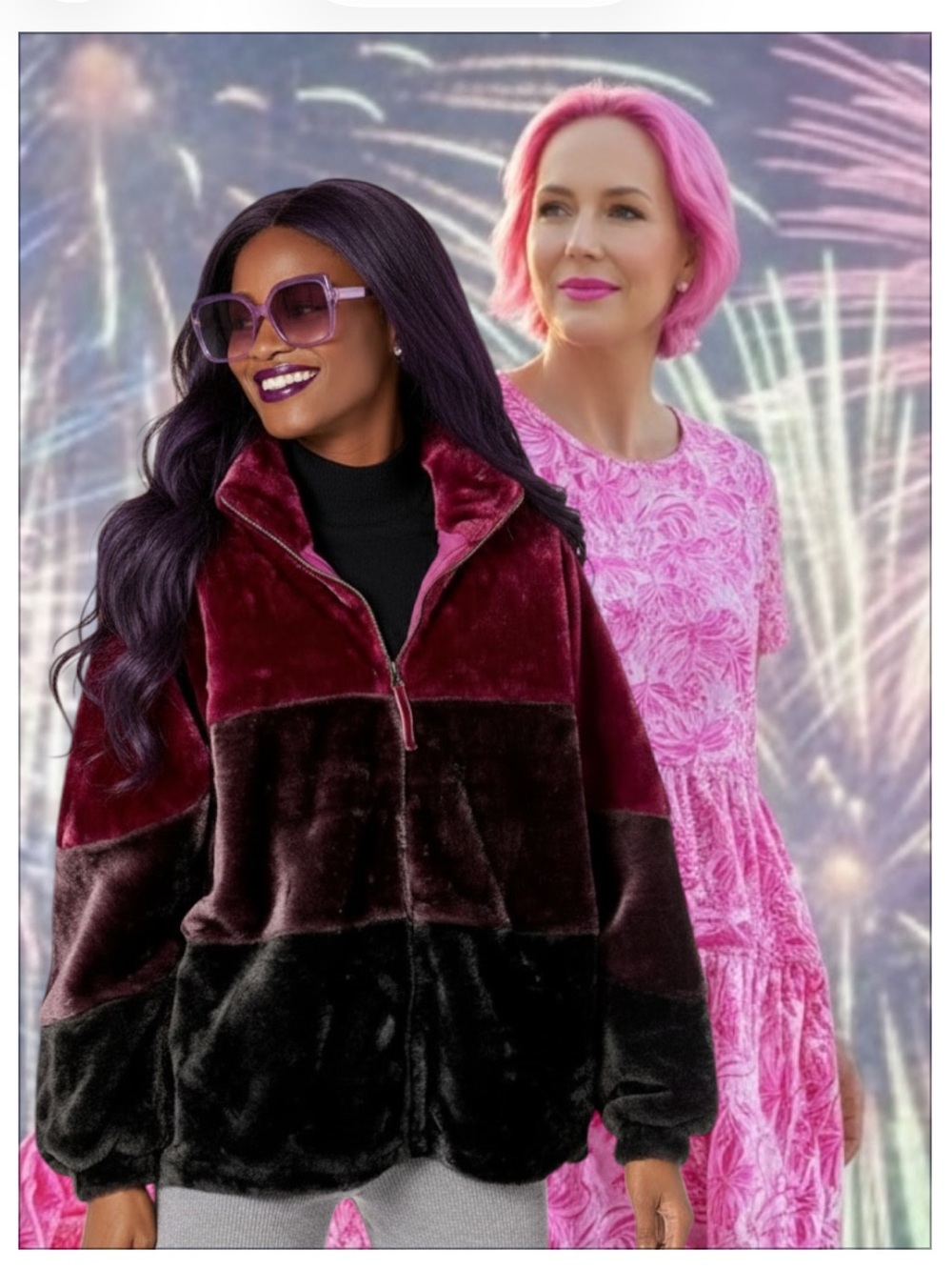 UGG Colorblock Faux-Fur Teddy Jacket in Burgundy, Charcoal and Black Elaina - Picture 1 of 2